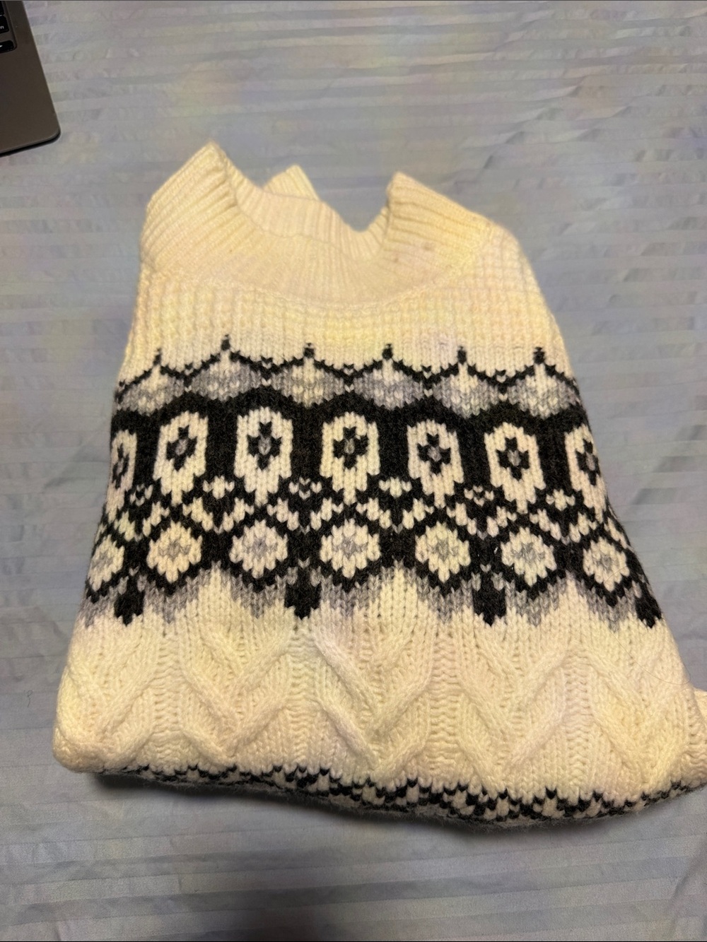 Adyson Parker Cream and Black Fair Isle Turtleneck Sweater